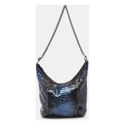 Gucci Metallic Blue/Black Leather and Python Galaxy Hobo