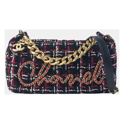 Chanel Red Black Tweed Calfskin Signe Bowling Bag