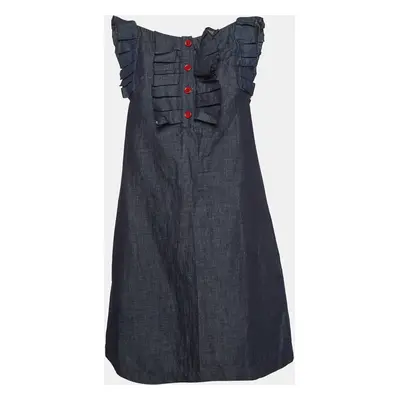 See by Chloe Navy Blue Denim Ruffled Sleeveless Mini Dress