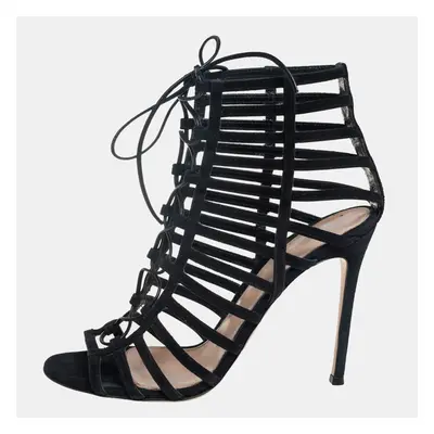 Gianvito Rossi Black Suede Caged Lace Up Sandals Size