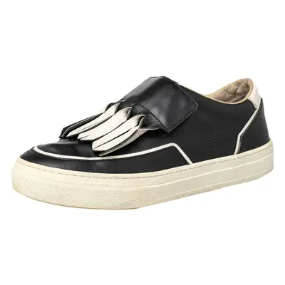 Tod's Black/White Leather Fringe Detail Slip On Sneakers Size