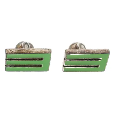 Etro E Green Enamel Silver Tone Cufflinks