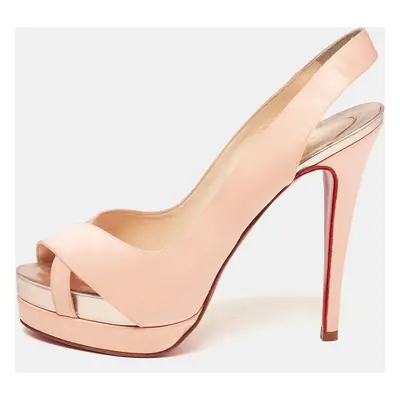 Christian Louboutin Pink Satin Open Toe Platform Slingback Sandals Size 39.5