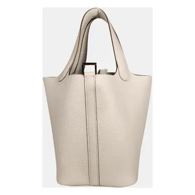 Hermes Taurillon Clamence Gris Pale Picotin Lock bag GHW