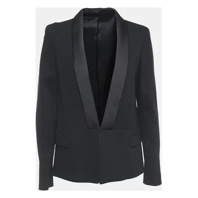 karl Lagerfeld Black Knit Satin Panel Single Breasted Blazer