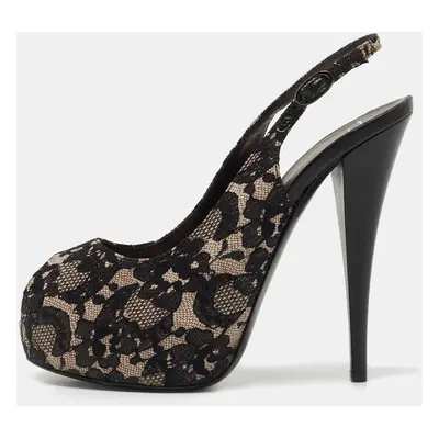 Giuseppe Zanotti Black/Grey Lace Platform Slingback Pumps Size