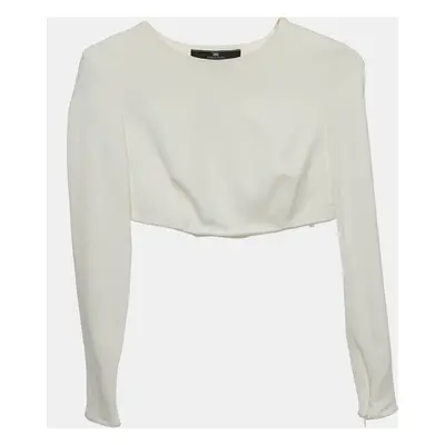 Elisabetta Franchi Off-White Crepe Long Sleeve Crop Top