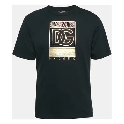 Dolce & Gabbana Black/Gold Logo Print Cotton Jersey T-Shirt