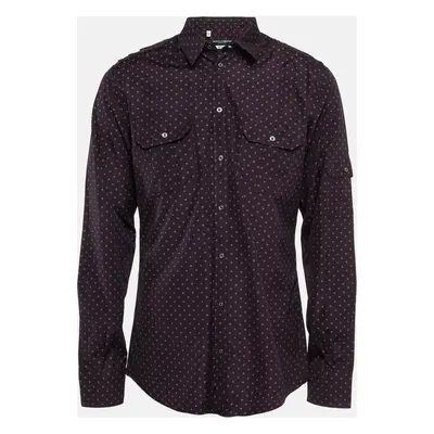 Dolce & Gabbana Gold Dark Purple Dotted Cotton Buttoned Up Shirt