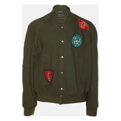 Saint Laurent Olive Green Cotton Souvenir Patch Teddy Jacket