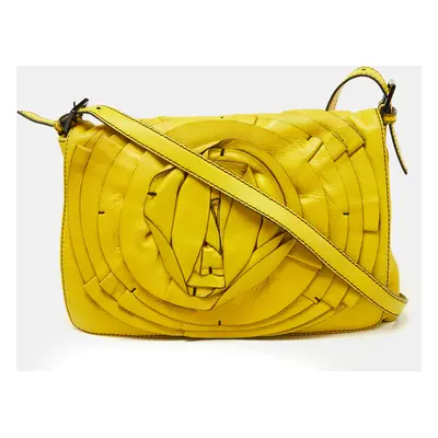 Valentino Yellow Leather Petale Rose Shoulder Bag