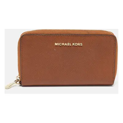 Michael Kors Brown Leather Logo Zip Around Wallet