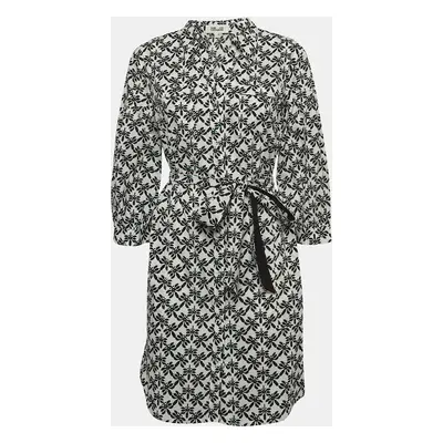 Diane Von Furstenberg White Floral Print Cotton Belted Shirt Dress