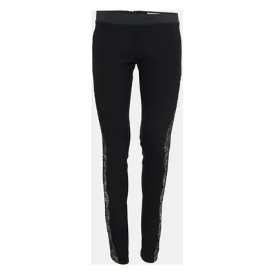 Stella McCartney Black Sheer Lace Side Trim Stretch Wool Trousers