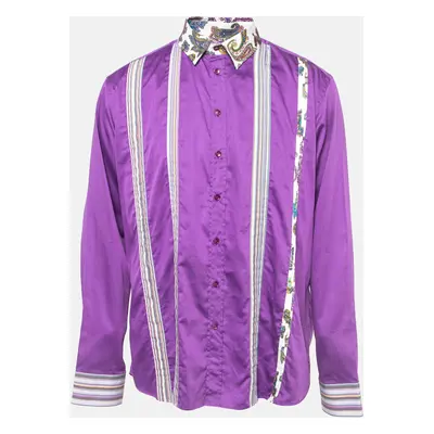 Etro Purple Cotton Paisley Printed Collar Button Front Shirt