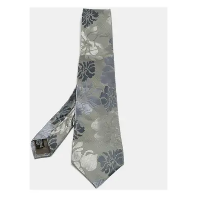 Emporio Armani Grey Floral Patterned Silk Traditional Tie