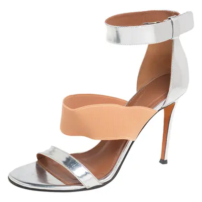 Givenchy Silver Foil Leather And Fabric Ankle Cuff Sandals Size