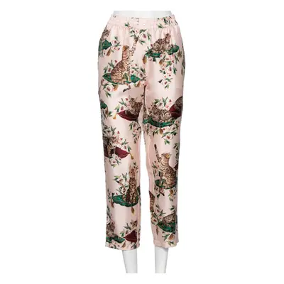 Dolce & Gabbana Pink Silk Floral & Cat Printed Pajama Pants