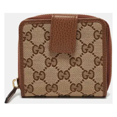 Gucci Beige/Brown GG Canvas and Leather Emblem Zip Mini Wallet