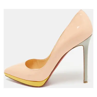 Christian Louboutin Peach Pink Patent Leather Pigalle Plato Pumps Size 38.5