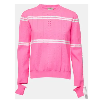 Fendi Neon Pink Striped Knit Ribbon Detail Jumper