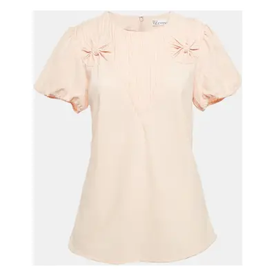 RED Valentino Peachy Orange Textured Crepe Puff Sleeve Top