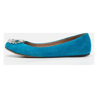 Gucci Blue Suede Interlocking G Crystals Ballet Flats Size