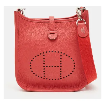 Hermes Rouge Pivoine Taurillon Clemence Leather Evelyne TPM Bag