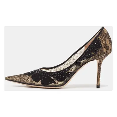 Jimmy Choo Black Floral Lace Pointed Toe Pumps Size 40.5