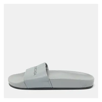 Balenciaga Grey Leather Flat Slides Size