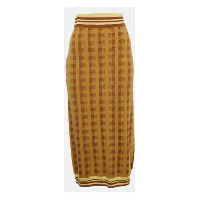 Dries van Noten Yellow/Brown Checked Knit Midi Skirt