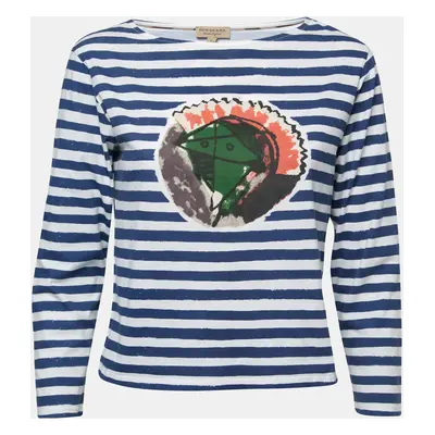 Burberry Blue Graphic Stripe Print Cotton Boat Neck T-Shirt