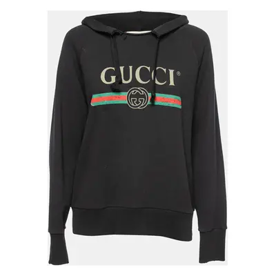 Gucci Black Cotton Blind For Love Embroidered Hoodie