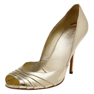 Gucci Metallic Gold Leather Peep Toe Pumps Size