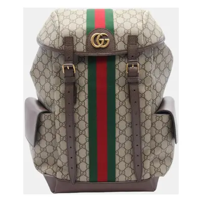 Gucci Beige Brown Multicolor Coated Canvas Leather Ophidia GG Supreme Backpack