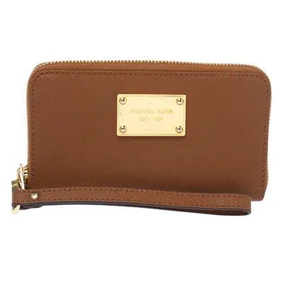 Michael Kors Brown Leather Jet Set Zip Around Wristlet Wallet