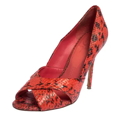 Tory Burch Red Snakeskin Peep Toe Pumps Size