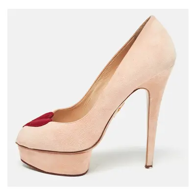 Charlotte Olympia Pink Suede Delphine Heart Detail Platform Pumps Size