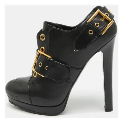 Alexander McQueen Black Leather Eyelet Buckle Booties Size