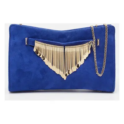 Jimmy Choo Blue Alcantara Fringe Bracelet Venus Chain Clutch