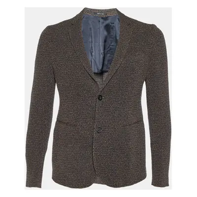 Emporio Armani Brown/Blue Patterned Crepe Single Breasted Jacket