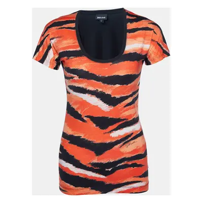 Just Cavalli Orange Animal Print Jersey Round Neck Top