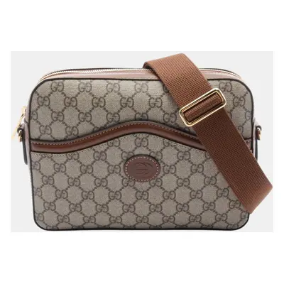 Gucci Beige Brown Coated Canvas Leather Interlocking G GG Supreme Shoulder Bag