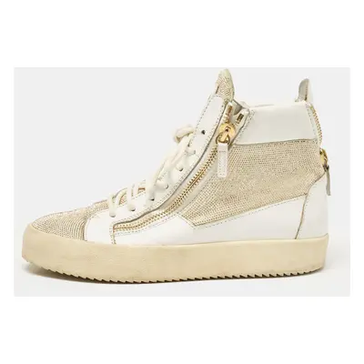 Giuseppe Zanotti White/Gold Leather High Top Sneakers Size