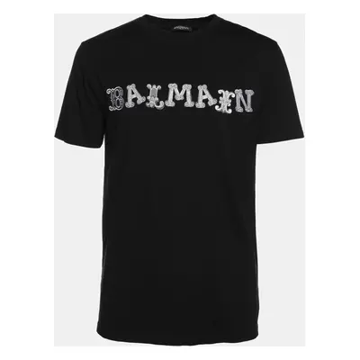 Balmain Black Cotton Logo Print T-Shirt