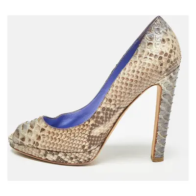 Sergio Rossi Beige Python Leather Peep Toe Pumps Size 37.5