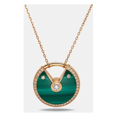 Cartier Amulette De Cartier Diamonds Malachite 18k Rose Gold Long Necklace