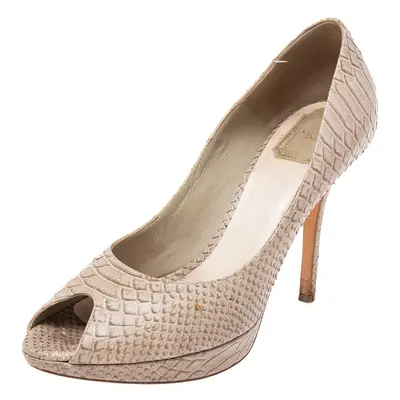 Dior Grey Python Embossed Leather Peep Toe Pumps Size