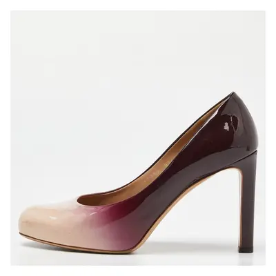 Salvatore Ferragamo Pink/Burgundy Ombre Patent Leather Platform Pumps Size