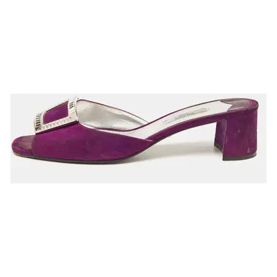 Prada Purple Suede Crystal Embellished Slide Sandals Size